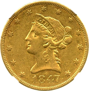 image for: 1847 $10 NGC/CAC AU53
