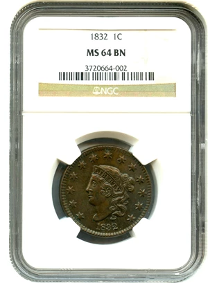 image for: 1832 1c NGC MS64 BN (Large Letters)