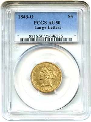 image for: 1843-O $5 PCGS AU50 (Large Letters)
