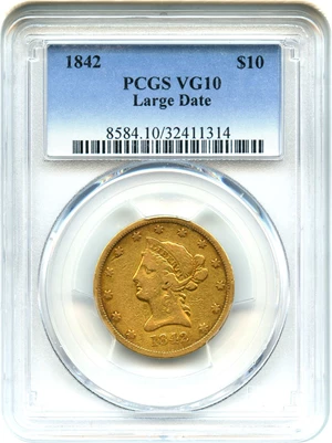 image for: 1842 $10 PCGS VG-10 (Large Date)
