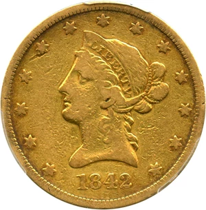 image for: 1842 $10 PCGS VG-10 (Large Date)
