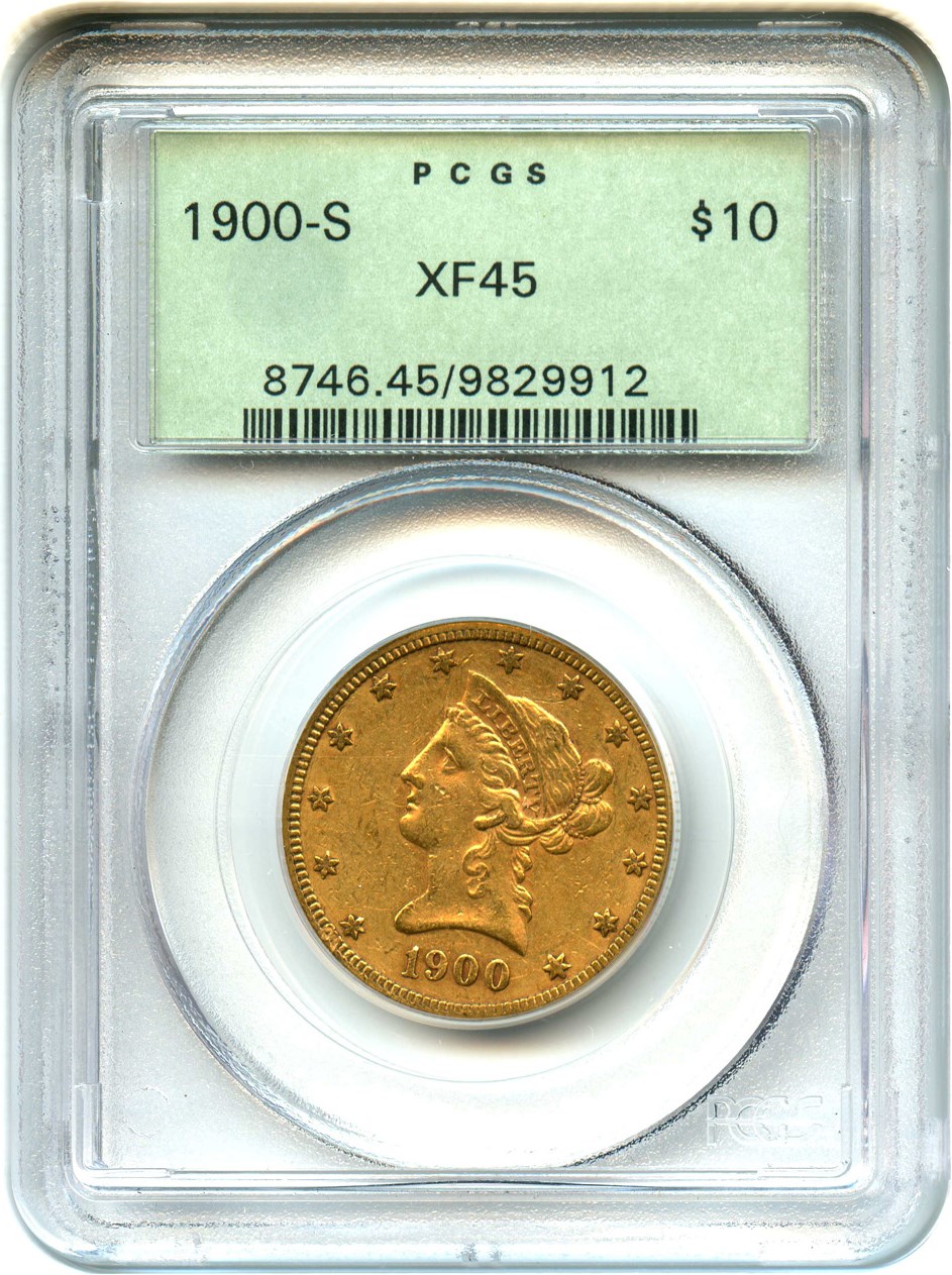image for: 1900-S $10 PCGS XF45 (OGH)