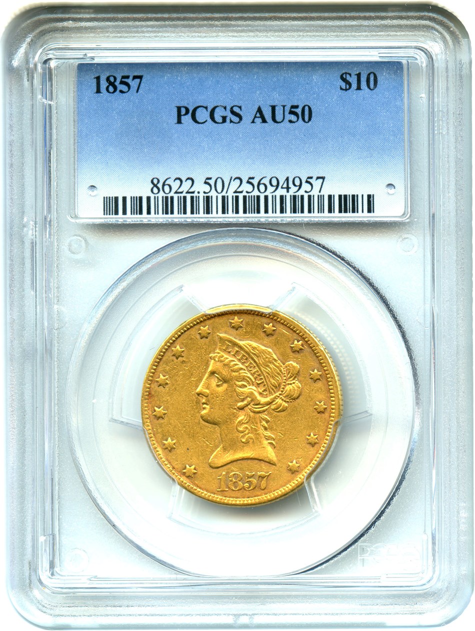 image for: 1857 $10 PCGS AU50