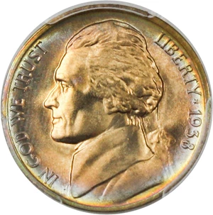 image for: 1938-D Jefferson 5c PCGS MS67 FS
