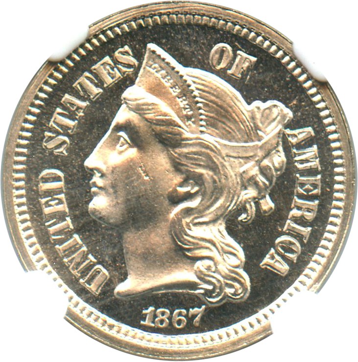 image for: 1867 3cN NGC/CAC Proof 65 CAM