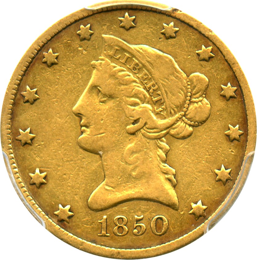 image for: 1850 $10 PCGS/CAC VF20 (Small Date)