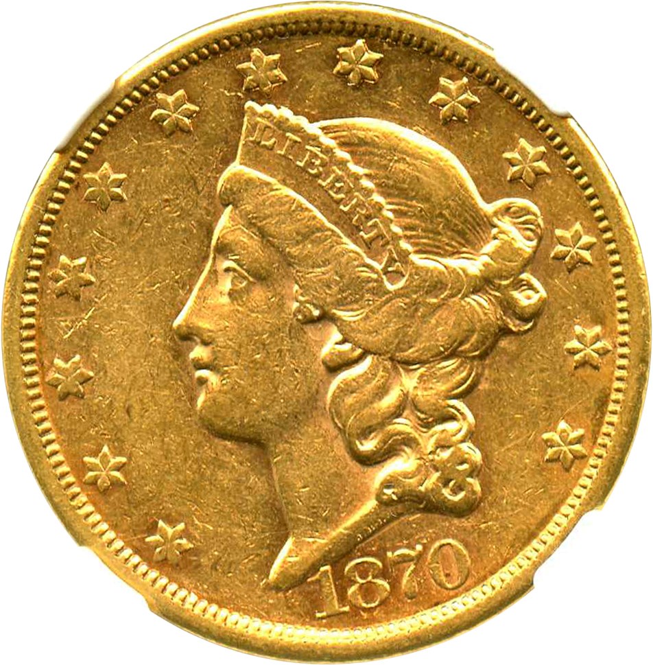 image for: 1870-S $20 NGC/CAC AU53