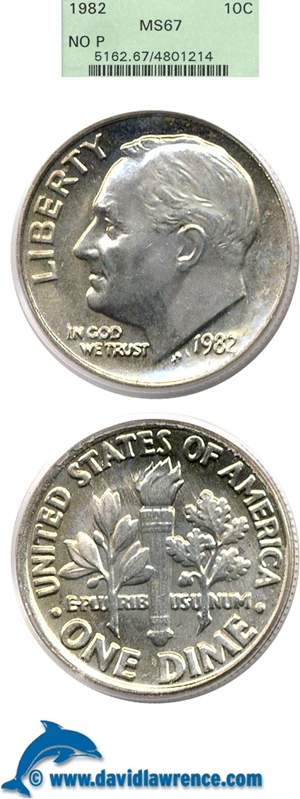 image for: 1982 10c No P PCGS MS67