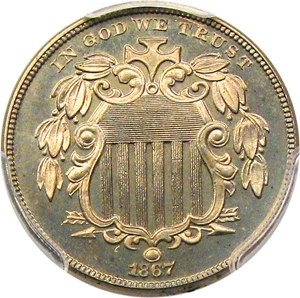 image for: 1867 5c PCGS/CAC Proof 64 (No Rays) - No Reserve!
