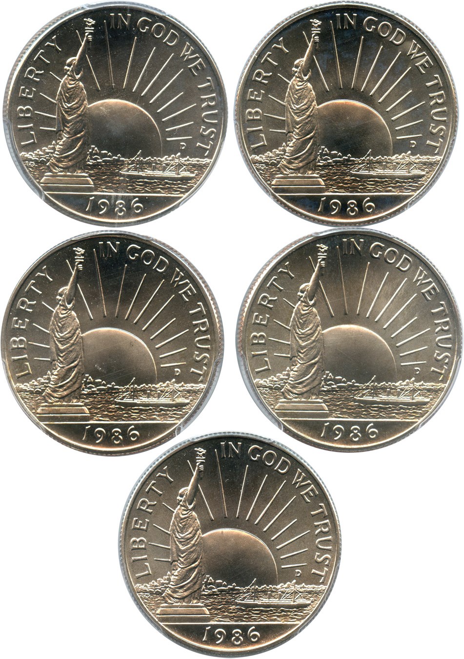 image for: Investor Lot of 1986-D Statue Liberty 50c: All PCGS MS69 (5 Coins)  - No Reserve!
