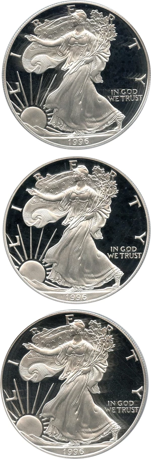 image for: Investor Lot of 1996-P Silver Eagle $1: All PCGS Proof 69 DCAM (3 Coins) - No Reserve!