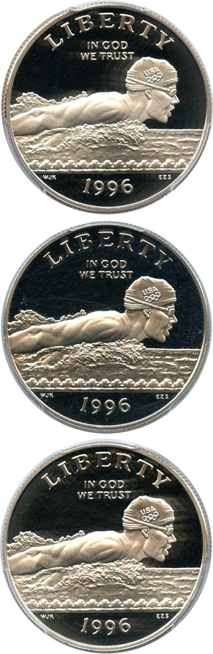 image for: Investor Lot of 1996-S Olympic Swimming 50c: All PCGS Proof 69 DCAM (3 Coins) - No Reserve!