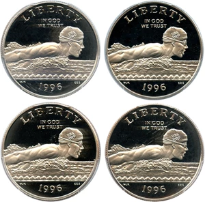 image for: Investor Lot of 1996-S Olympic Swimming 50c: All PCGS Proof 69 DCAM (4 Coins) - No Reserve!
