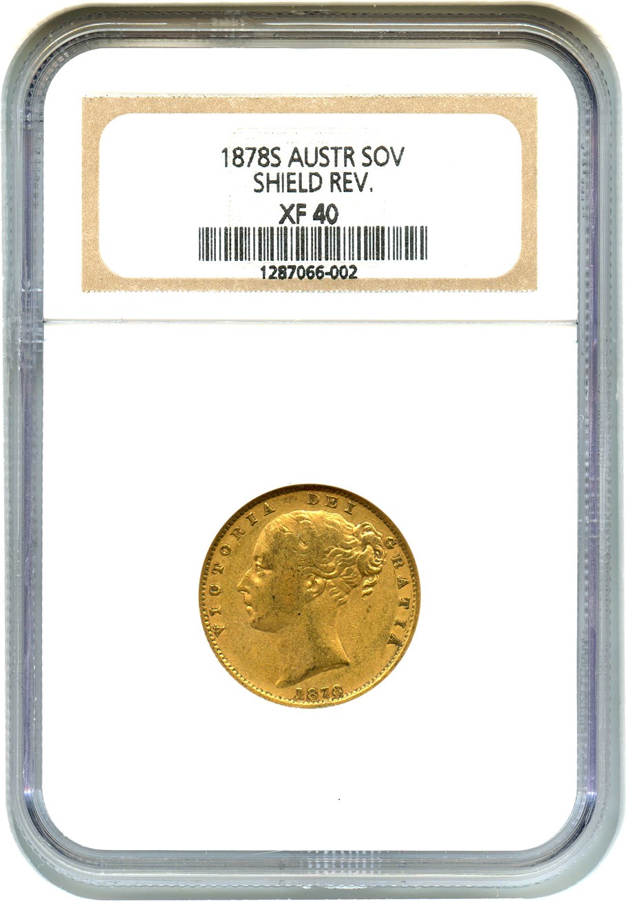 image for: Australia: 1878-S Gold Sovereign NGC XF40 (Shield Rev, KM-6) .2354oz Gold - No Reserve!