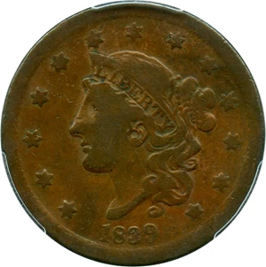 image for: 1839 1c PCGS F12 (Silly Head) - No Reserve!
