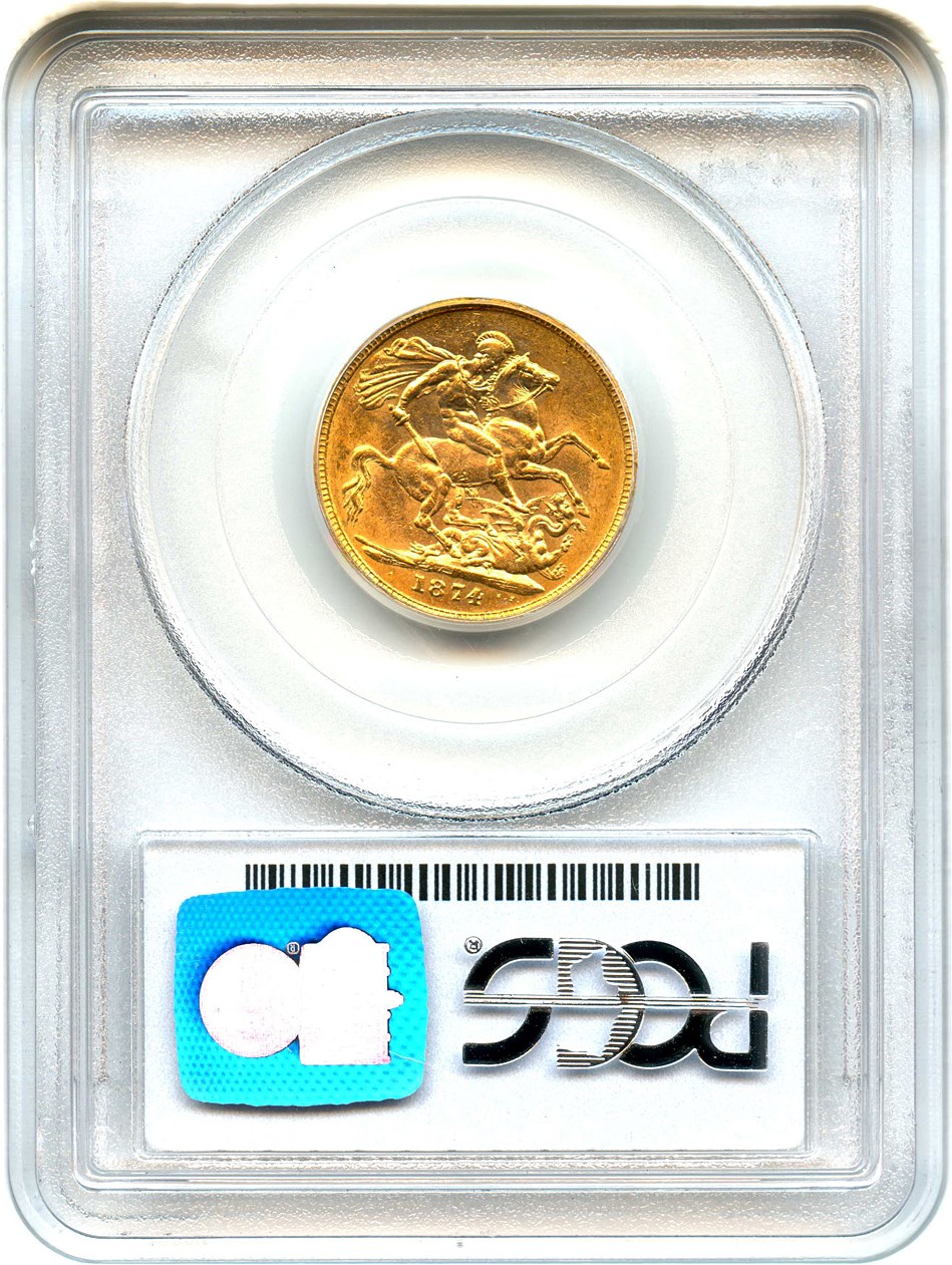 image for: Great Britain: 1874 Gold Sovereign PCGS AU55 (KM-752) .2354oz Gold