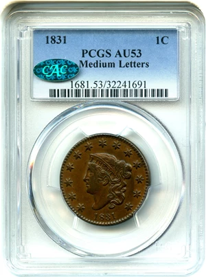 image for: 1831 1c PCGS/CAC AU53 (Medium Letters)