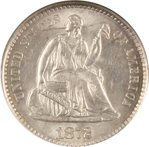 image for: 1872-S H10c NGC/CAC MS63 (Mintmark Above Wreath)