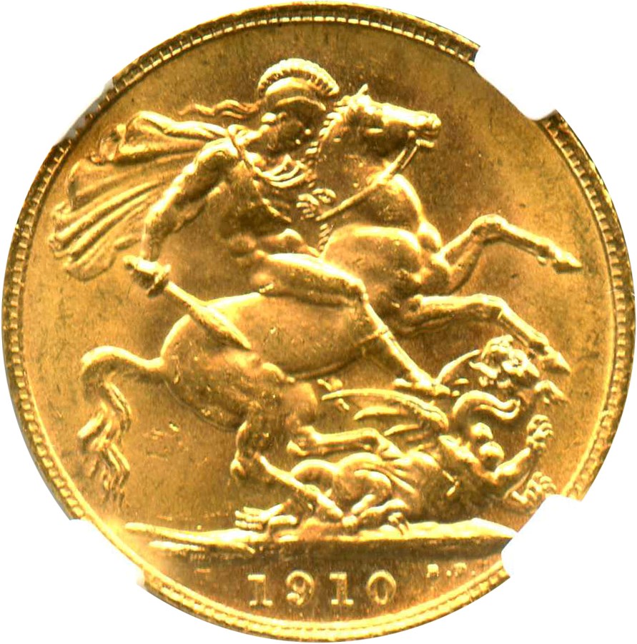 image for: Great Britain: 1910 Sovereign NGC MS62 (KM#805) 0.2354 oz Gold