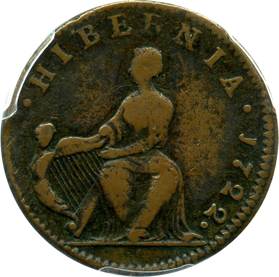 image for: 1722 Hibernia 1/2 P PCGS VF20 (Harp Left)