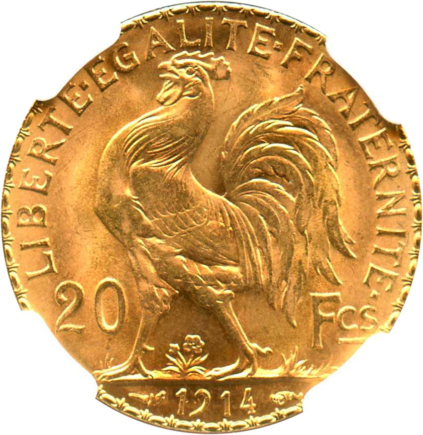 image for: France: 1914 20 Fr NGC MS66 (KM-857) 0.1867 oz. Gold