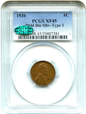 image for: 1936 1c PCGS/CAC XF45 (Doubled Die Obverse, Type 1)