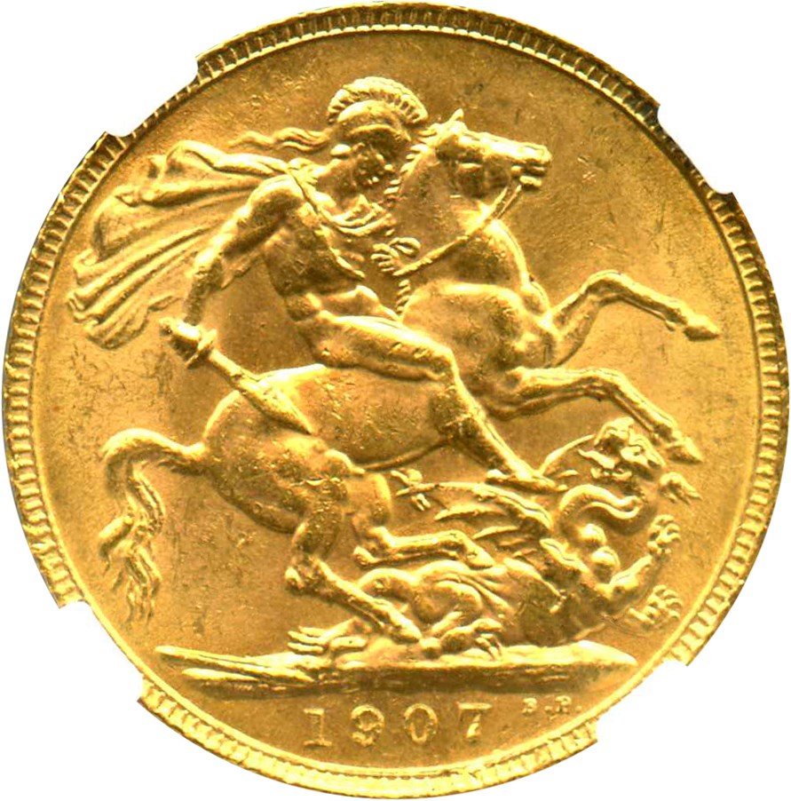 image for: Great Britain: 1907 Sovereign NGC MS62 (KM#805) 0.2354 oz Gold