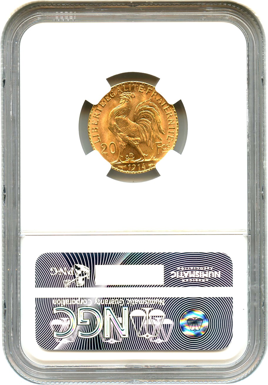 image for: France: 1914 20 Fr NGC MS66 (KM-857) 0.1867 oz. Gold