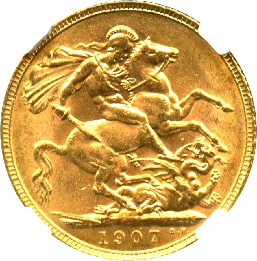 image for: Great Britain: 1907 Sovereign NGC MS62 (KM#805) 0.2354 oz Gold - No Reserve!