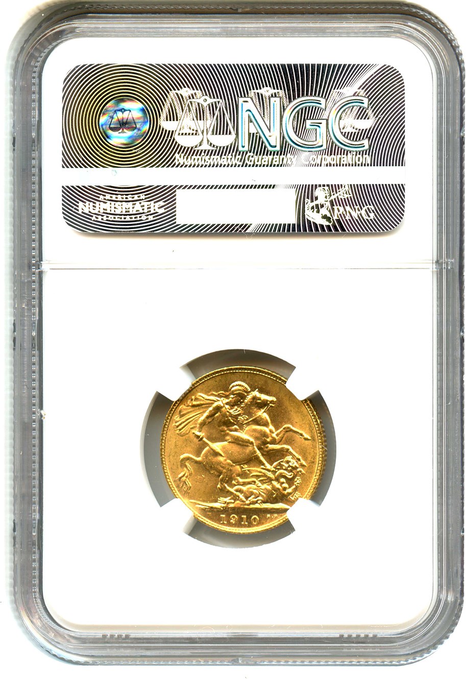 image for: Great Britain: 1910 Sovereign NGC MS62 (KM#805) 0.2354 oz Gold