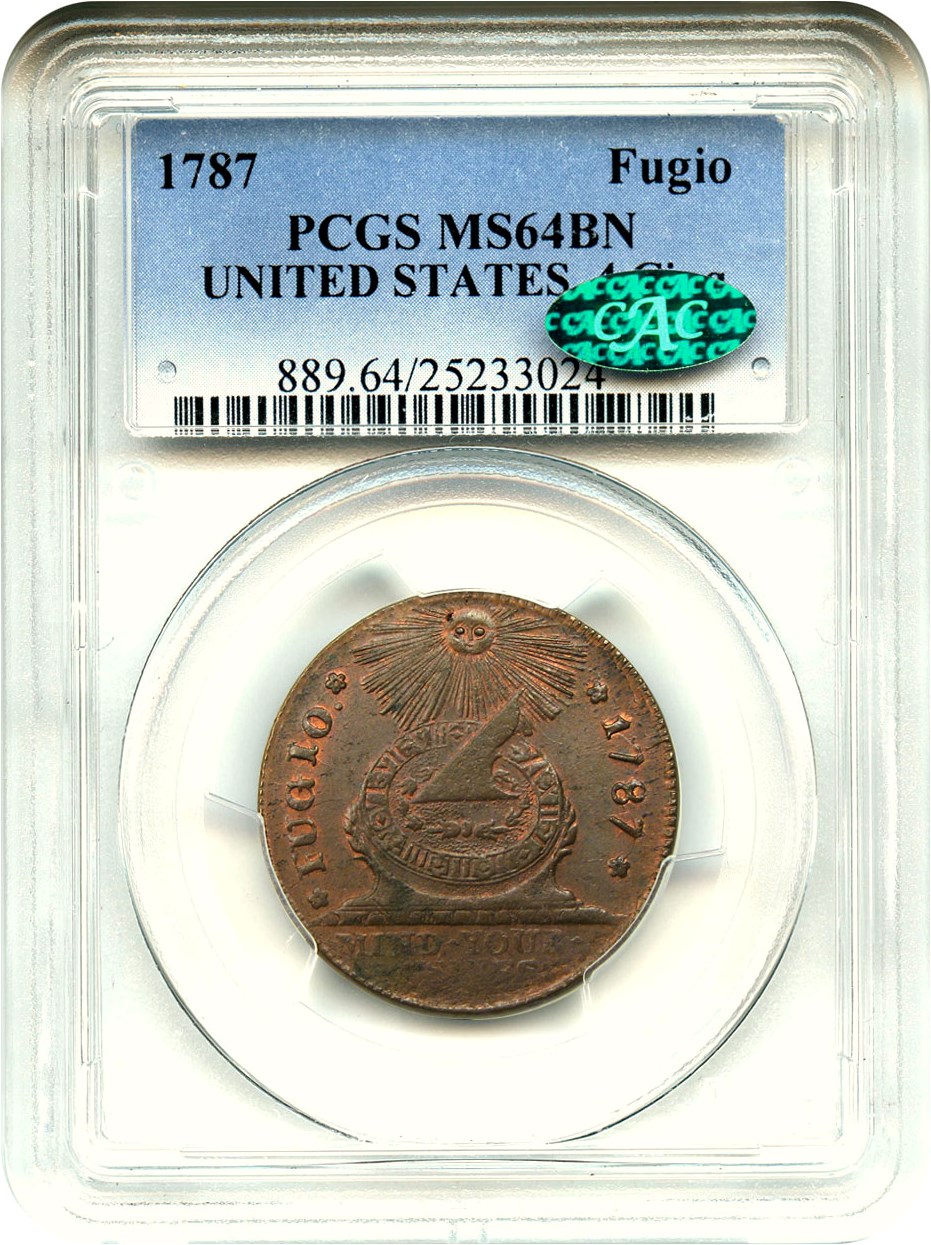 image for: 1787 Fugio PCGS/CAC MS64 BN (UNITED STATES, 4 Cinquefoils)