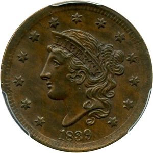 image for: 1839 1c PCGS/CAC MS63 BN (Silly Head)