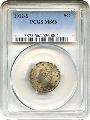 image for: 1912-S 5c PCGS MS66 - No Reserve!