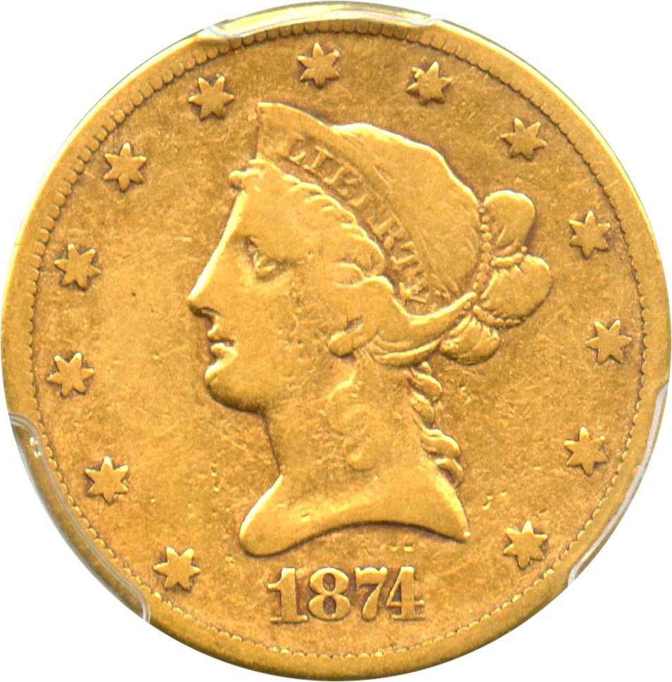 image for: 1874-CC $10 PCGS/CAC VG-10