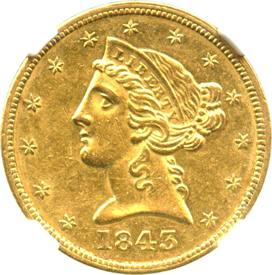 image for: 1843 $5 NGC AU58