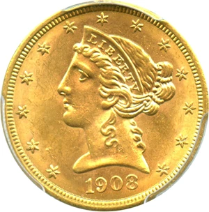 image for: 1908 Liberty $5 PCGS MS63 - No Reserve!