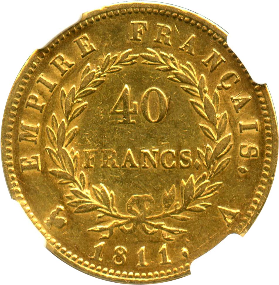 image for: France: 1811-A 40 Fr NGC XF45 (KM-696.1) 0.3734 oz Gold