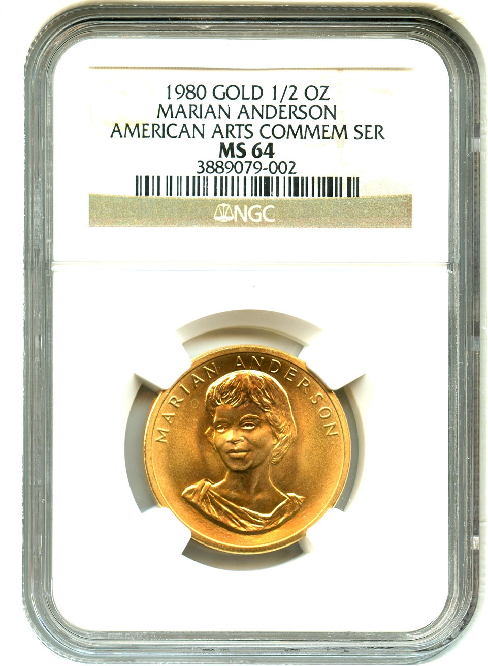 image for: 1980 Medal Marian Anderson 1/2 oz NGC MS64 (Gold)