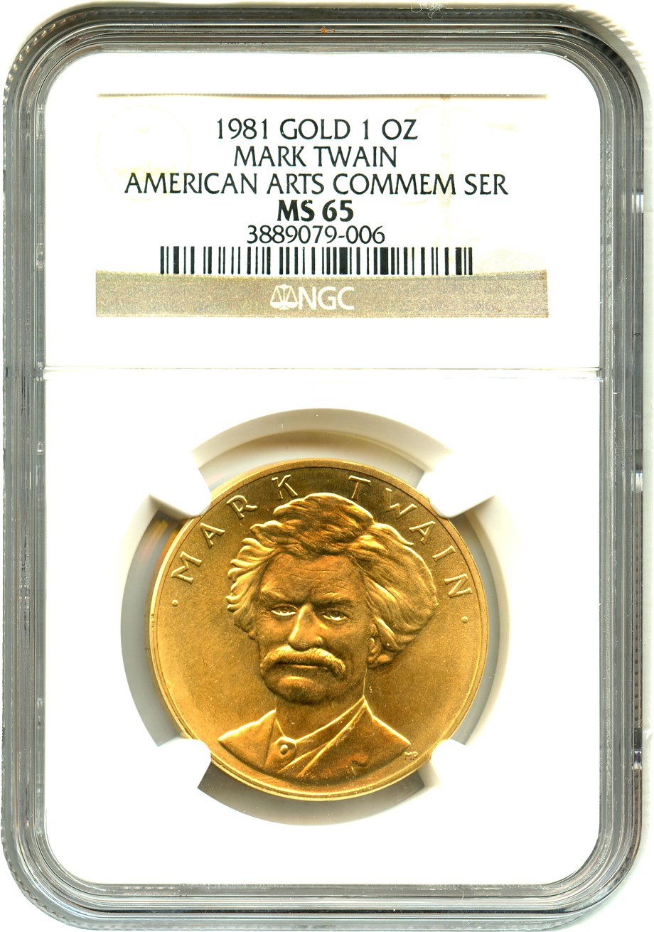 image for: 1981 Medal Mark Twain 1 Ounce NGC MS65 (Gold)