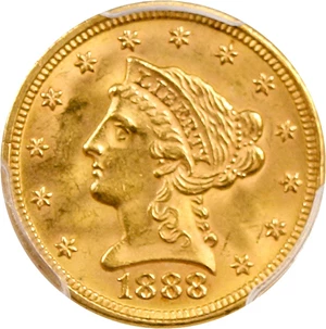 image for: 1888 $2 1/2 PCGS/CAC MS63