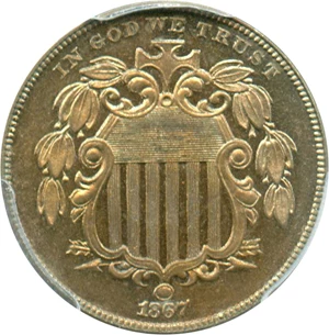 image for: 1867 5c PCGS Proof 63 (No Rays)