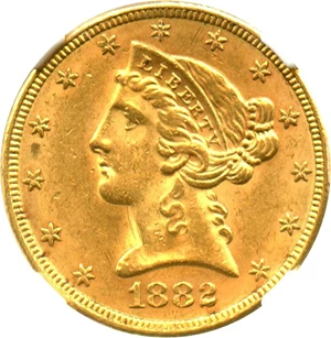 image for: 1882 $5 NGC MS62