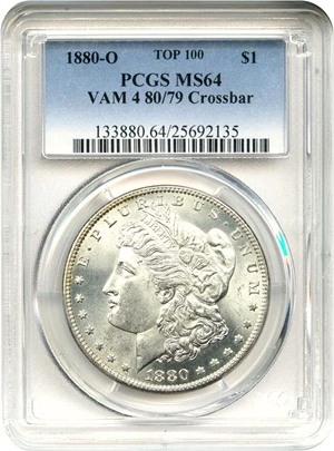 image for: 1880-O $1 PCGS MS64 (VAM-4, 80/79, Crossbar)
