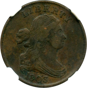 image for: Mint Error: 1803 1/2c NGC VF30 BN (Rotated Dies, C-4) - DLRC Discount!