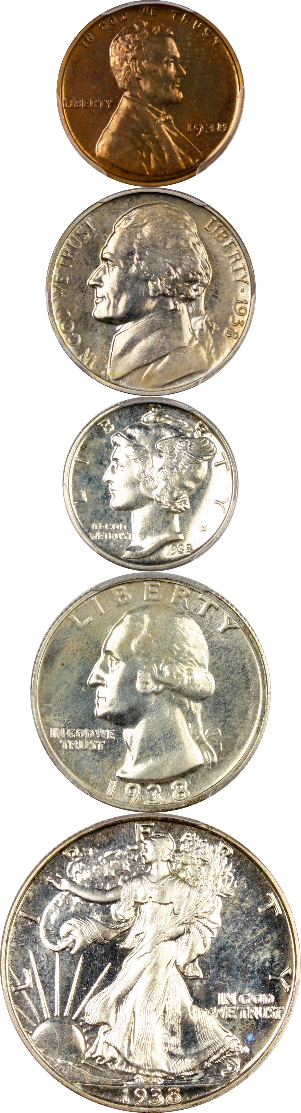 image for: 1938 Proof Set 1c-50c PCGS/CAC Proof 65-66 (5 Coins)