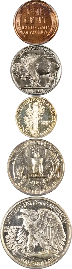 image for: 1936 Proof Set 1c-50c PCGS/CAC Proof 64,67,65,64,63 (5 Coins)