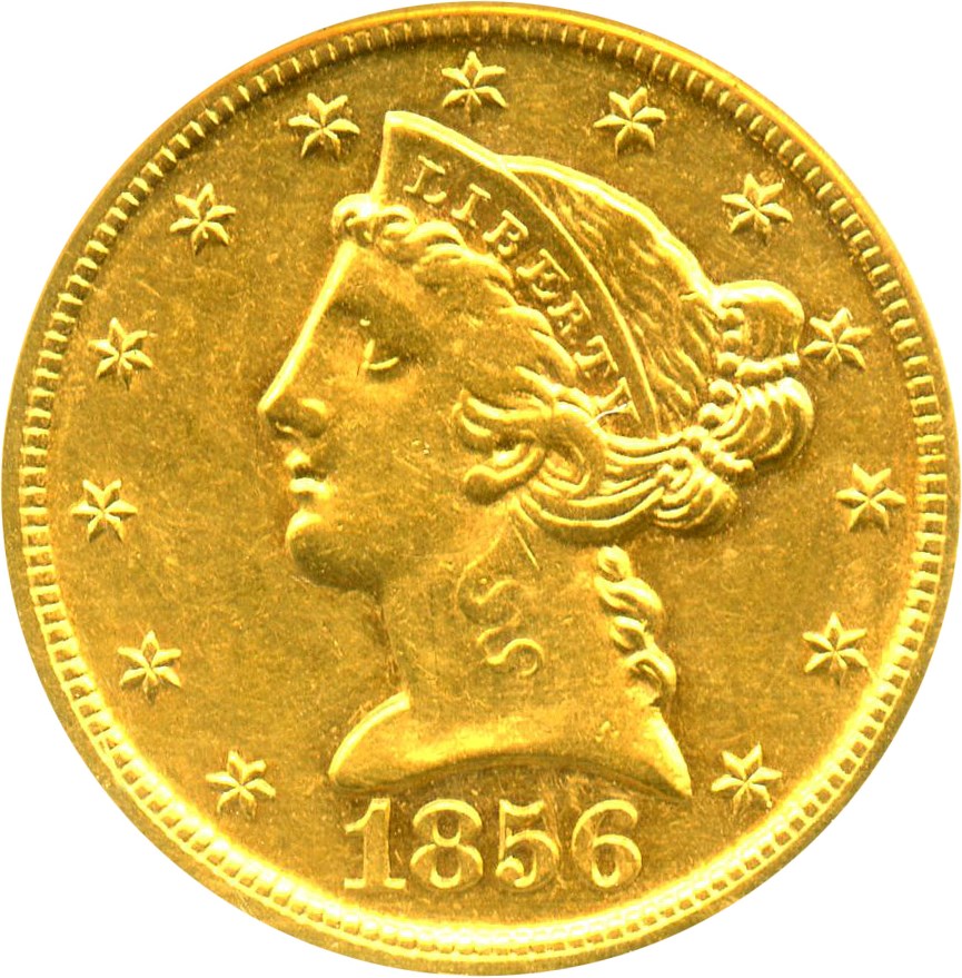 image for: 1856-D $5 DGS XF45 (Altered Surfaces, Rim Filed, Scratched)