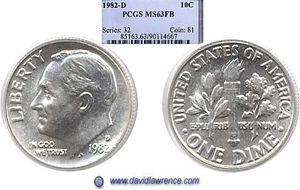 image for: 1982-D 10c PCGS MS63 FB