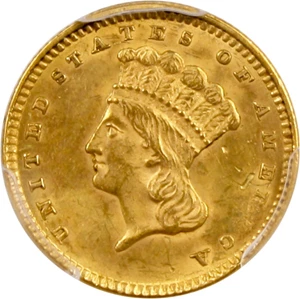 image for: 1856 G$1 PCGS MS62 (Type 3, Slanted 5)