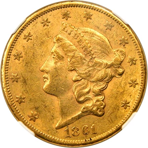 image for: 1861-S $20 NGC/CAC AU58